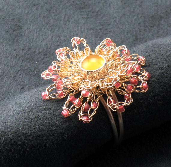 Pink and Gold Carnelian Bloom Ring by Anne Annabelle Jones
