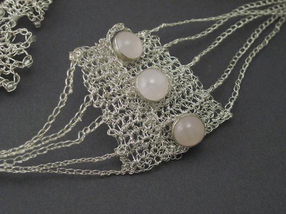 Neck Lace detail of rose quartz buttons by Anne Annabelle Jones
